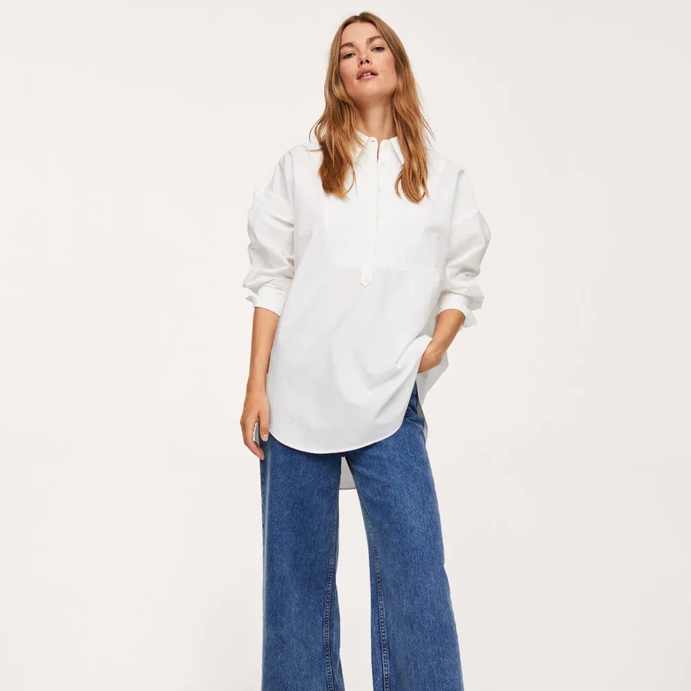 Mango Oversized Cotton Blouse, Size 12